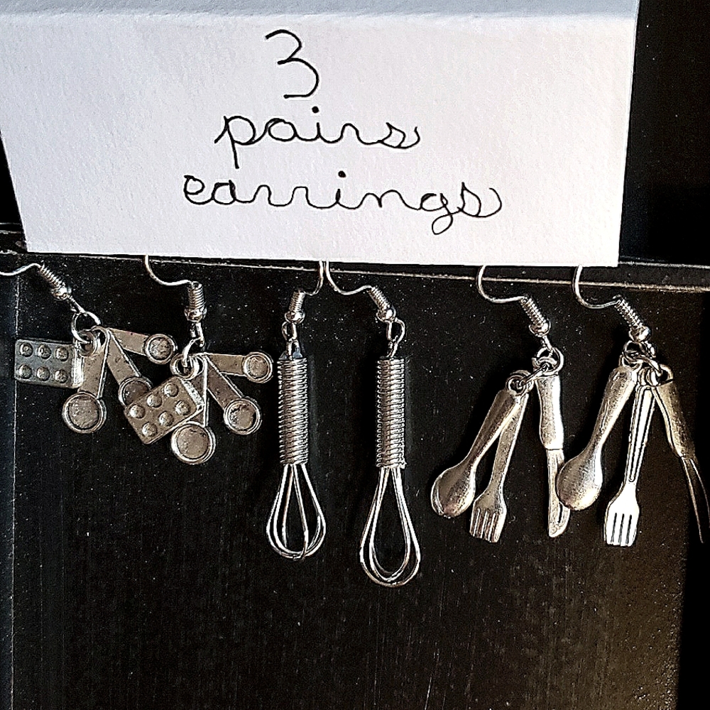 3 pairs small novelty kitchen themed earrings
